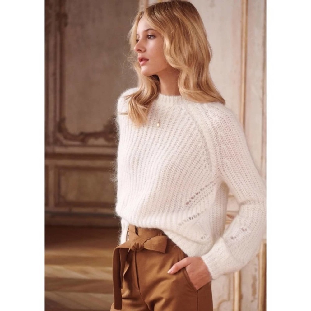 Sezane Dwee XL jumper sweater in white knit wool mohair